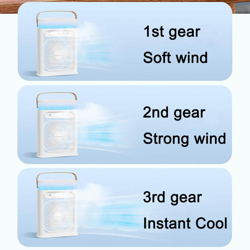 USB Portable Fan, 3 Wind Speeds and 3 Mist Modes. for an Extra Cooling Boost, Add Ice Cubes! Portable Evaporative Cooling Fan with Light, Portable Rechargeable Camping Fan, Portable Multi-Functional Fan, Bedroom Office Fan, Travel Fans, Dealsforyoudays