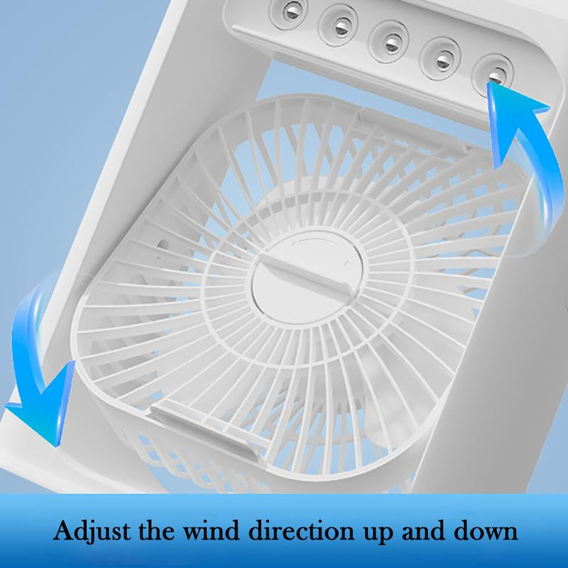USB Portable Fan, 3 Wind Speeds and 3 Mist Modes. for an Extra Cooling Boost, Add Ice Cubes! Portable Evaporative Cooling Fan with Light, Portable Rechargeable Camping Fan, Portable Multi-Functional Fan, Bedroom Office Fan, Travel Fans, Dealsforyoudays